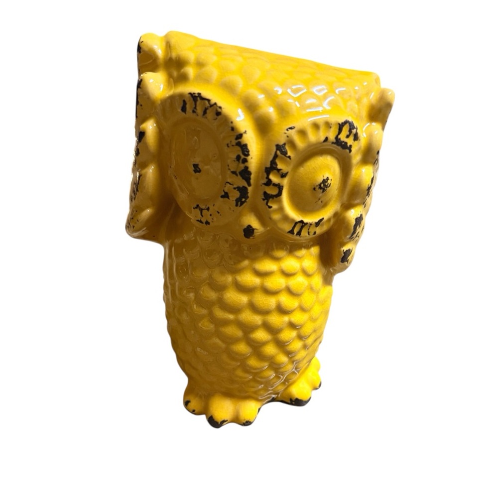 Ceramic yellow Owl see no evil Figurine